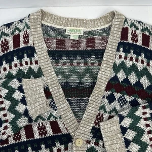 Ash Creek Vintage 90s Herren Strick Opa Strickjacke Burgund Grün Knopfleiste XL LESEN - Bild 1 von 14