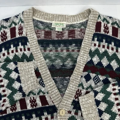 Ash Creek винтажный 90-х мужской вязаный дедушка кардиган бордовый зеленый на пуговицах XL читать - Изображение 1 из 4