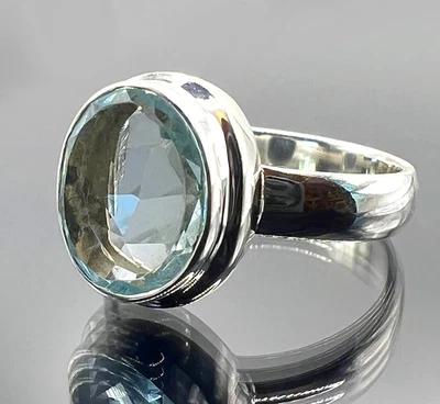 TOPMK-SCHMUCK RING, GR. 56 (17,8 mm Ø), 925/-SILBER, RHODINIERT, AQUAMARIN - Bild 1 von 4
