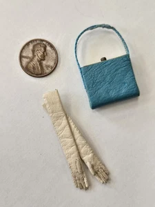 Vintage Puppenhaus Handwerk Miniatur Leder Handtasche & lange Handschuhe Handarbeit 1:12 - Bild 1 von 4