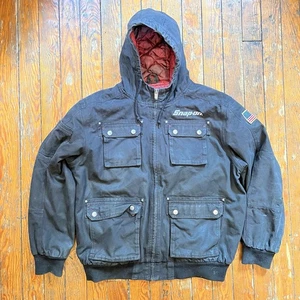 Snap-On Tools Hooded Canvas Work Jacket Mens XL Black Flag Distressed - Picture 1 of 18