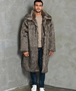 Men's Luxury Faux Fur Coat Jacket Winter Warm Long Coats Overwear Outwear - Picture 1 of 14