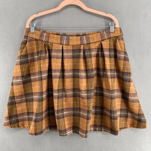 ModCloth Wool Blend Grunge Plaid Skater Skirt Y2K 14 Rust Orange Pockets Lined - Picture 1 of 12