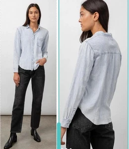 Rails Ingrid Raw Light Acid Wash Tencell Leinenmischung Button Down Größe L - Bild 1 von 4