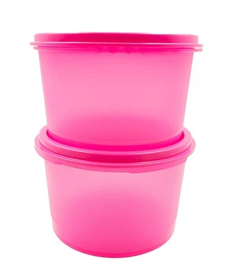 Tupperware Pink Mini Deco Round Plastic Canister Storage Container 560ml (2) Set - Image 1 of 4