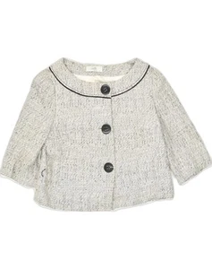 WALLIS Womens Crop 3 Button Blazer Jacket UK 14 Medium Grey Cotton AE57 - Picture 1 of 3