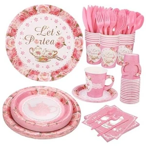 192 Pcs Tea Party Tableware Sets Disposable Tea Party Supplies Including - Picture 1 of 8