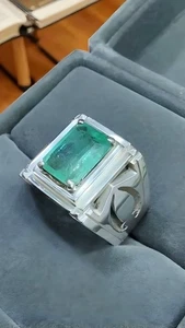 Green Emerald Mens Ring, Sterling Silver 925, Handmade Ring, Top Quality Green - Picture 1 of 3