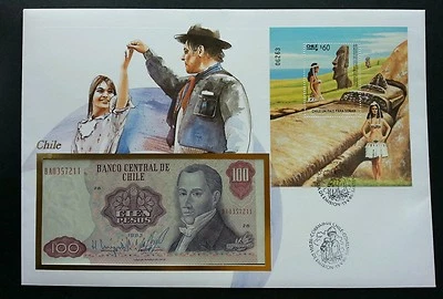 Chile Easter Island Heritage Giant Moai Statues 1986 FDC (banknote cover) *rare - Image 1 of 4