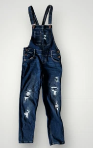 New! Justice Dark Wash Distressed Denim Blue Jean Overalls - Girl’s Size 10 - Picture 1 of 6