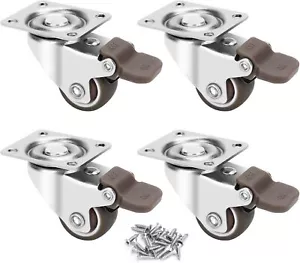 1-Inch Casters Set of 4 Small Low Profile Caster with Locking Brake & 360° Plat - Picture 1 of 3