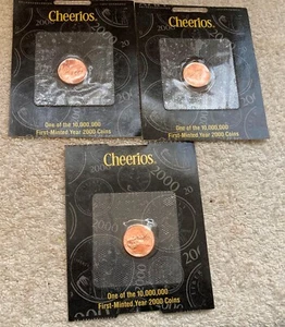 Cheerios Year 2000 3 Lincoln Cent Pennies Penny Sealed With COA - Picture 1 of 7