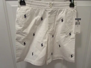 POLO RALPH LAUREN BIG BOYS STRETCH WHITE W/ BLUE LOGO CHINO SHORTS  NEW - Picture 1 of 2