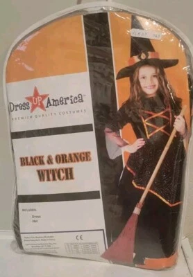 Dress Up America Black and Orange Witch Costume Size S 4-6 Girl Halloween - Image 1 of 4