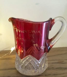 Ruby Red Flash Glass Creamer EAPG "souvenir of Lansing Mich" Antique - Picture 1 of 4