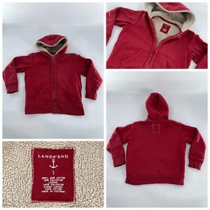 Lands’ End Full Zip Hoodie Jacket Youth L Red Cotton Polyester YGI L4-8 - Picture 1 of 12