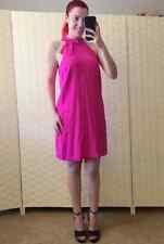 CECE Brand Hot Pink Trapeze Dress Midi A Line Neck Bow Chiffon Size 6 Mod Style