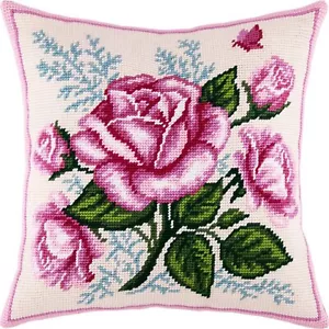 Kit cuscino punto ago/tappezzeria fai da te "Bouquet di rose" 16x16 in / 40x40 cm - Foto 1 di 5