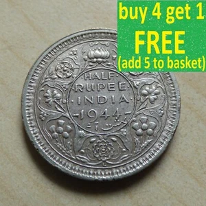 British India George VI 1/2 Rupee 1944, 1942, 1943,1945 or 1947 Choose your date - Picture 1 of 17