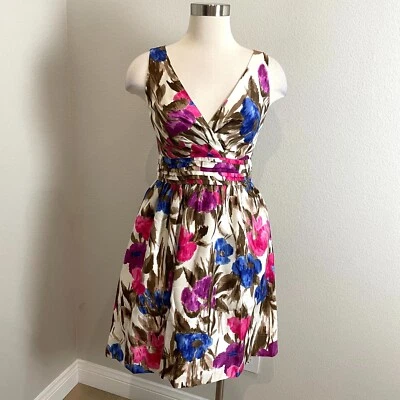 Eliza J Womens 2 Floral V Neck Fit and Flare Dress Sleeveless With Pockets - Image 1 of 4