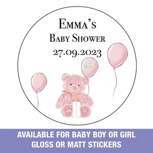 Gloss Personalised Baby Shower Stickers, Girl Boy Baby Name, Labels Gender 558 - Picture 1 of 8