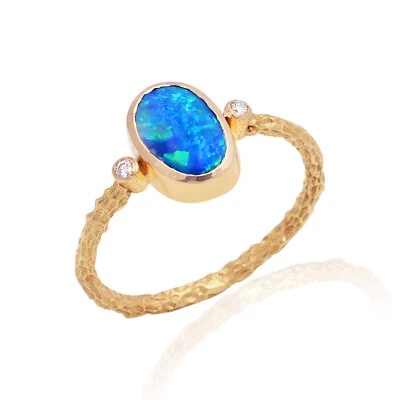 Ct Natural Diamond OPAL Stackable Engagement Ring For Girls 14k Yellow Gold - Image 1 of 4