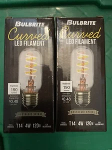 TWO Bulbrite Curved LED Filament Vintage Style Light Bulb 4W Dimmable - Picture 1 of 2