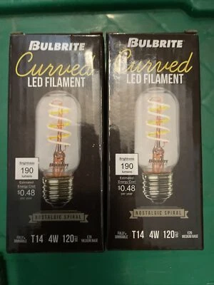 TWO Bulbrite Curved LED Filament Vintage Style Light Bulb 4W Dimmable - Image 1 of 2