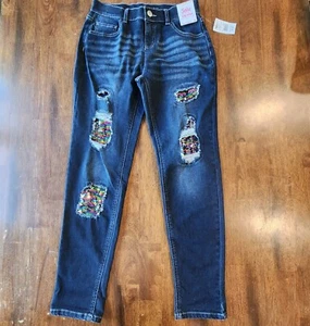 NUEVO CON ETIQUETAS JEANS DENIM JUSCE GIRLFRIEND TALLA 16 LENTEJUELAS LAVADO OSCURO RASGADO 5 BOLSILLOS - Imagen 1 de 13