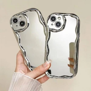 Für iPhone 16 Pro 15 14 13 12 11 Silikon Wellig Luxus Spiegel Silber Hülle Cover - Bild 1 von 13