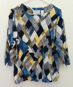 Women's Alfred Dunner Multicolor Diamond Pattern 3/4 Sleeve Blouse Size M - Picture 1 of 4