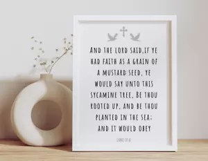 Bible Verse Wall Art Print, Scripture Luke 17:6, Motivational Office Poster - Picture 1 of 22