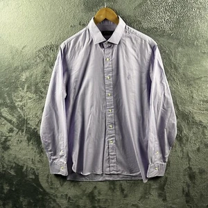 Polo Ralph Lauren camicia uomo 16,5/42 viola bianca micro gingham check bottoni - Foto 1 di 11