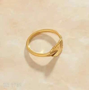 Gold Minimal Sunburst Signet Ring 18k Gold Polished Shining Brass ring Girls Mom - Picture 1 of 5