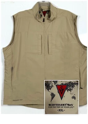 Scottevest SEV Travel Vest Mens Full Zip Utility Tec 26 Pocket Beige Size 2XL - Image 1 of 4