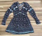 FREE PEOPLE Embroidered Lace Black Floral Boho Peasant V-neck Dress Size 4