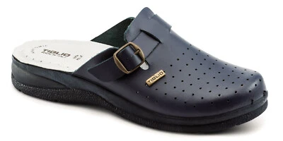 TIGLIO 2027 BLU BIANCO SABOT PANTOFOLE CIABATTE UOMO SANITARIE VERA PELLE FIBBIA - Image 1 of 4