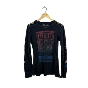 VINTAGE Y2K Affliction Breakdown American Thermal Graphic Top Grey/Blue/Red S - Picture 1 of 10