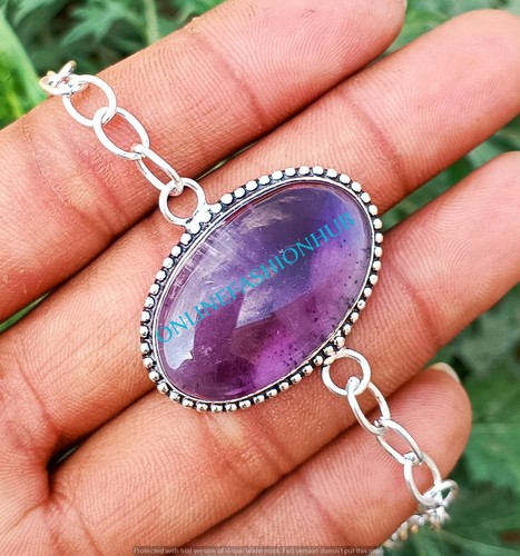 VALENTINO Bracciale catena 1 pz fatto a mano con pietre preziose ametista naturale placcato argento sterling 925