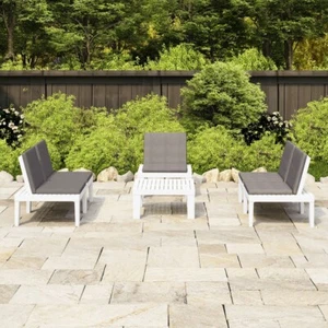 4 Piece Garden Lounge Set with Cushions Plastic White - Picture 1 of 13