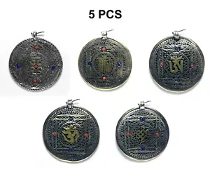 5 PCS Lot Tibetan Silver Pendant Double Side Filigree Carved Design Nepal Ethnic - Picture 1 of 6