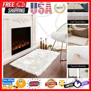 Luxurious White Faux Fur Rug 2x3 - Fluffy Area Rug for Elegant Living Rooms - Picture 1 of 9