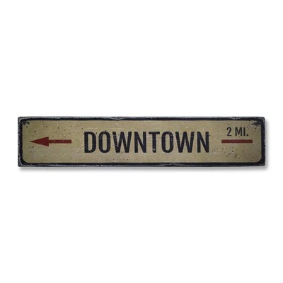 Downtown Mileage Arrow, Custom Location - Rustic Distressed Wood Sign - Image 1 of 2