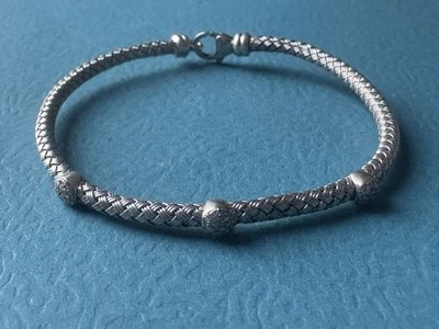 Vintage Effy .925 Sterling Silver & 14K White Gold  Diamonds Bracelet Size 8” - Image 1 of 4