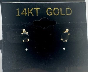14k Yellow Gold Natural Sapphire And Diamond Stud Earrings - Picture 1 of 3