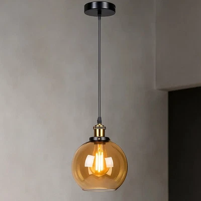 Retro Industrial Ceiling Pendant Light Globe Glass Shade Bedroom Hanging Lamp - Image 1 of 4