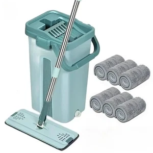 Flachpresse Mopp mit Eimer - selbstauswringende Mikrofaserpads für Hartholz & Lamina - Bild 1 von 14