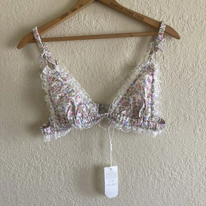 For Love And Lemons Summer 2023 Floral Lace Frilly Bikini Top XL - Picture 1 of 13