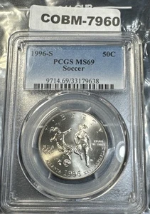 PCGS MS69 Atlanta Soccer 1996-S Half Dollar COBM-7960 - Picture 1 of 8