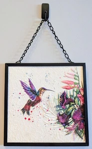 Ganz CBD Hanging Hummingbird Picture Texture Paper 10" x 10" Black Chain NO HOOK - Picture 1 of 2